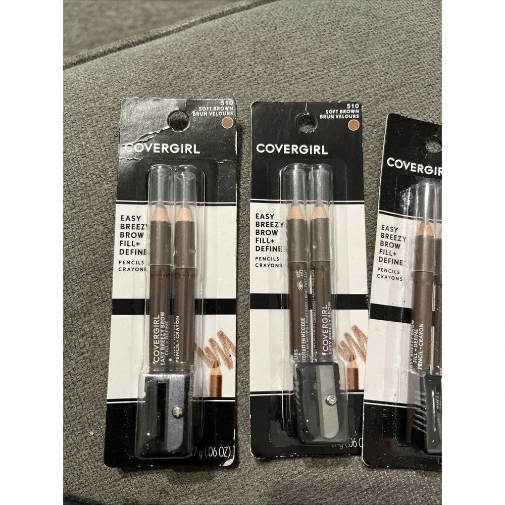 (3) Covergirl Easy Breezy Brow Fill + Define Eye Brow Pencils #510 Soft Brown